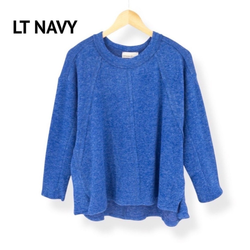 Zenana Brushed Hacci Exposed Seam Sweater LT Navy L/X Long Sleeve Sweater